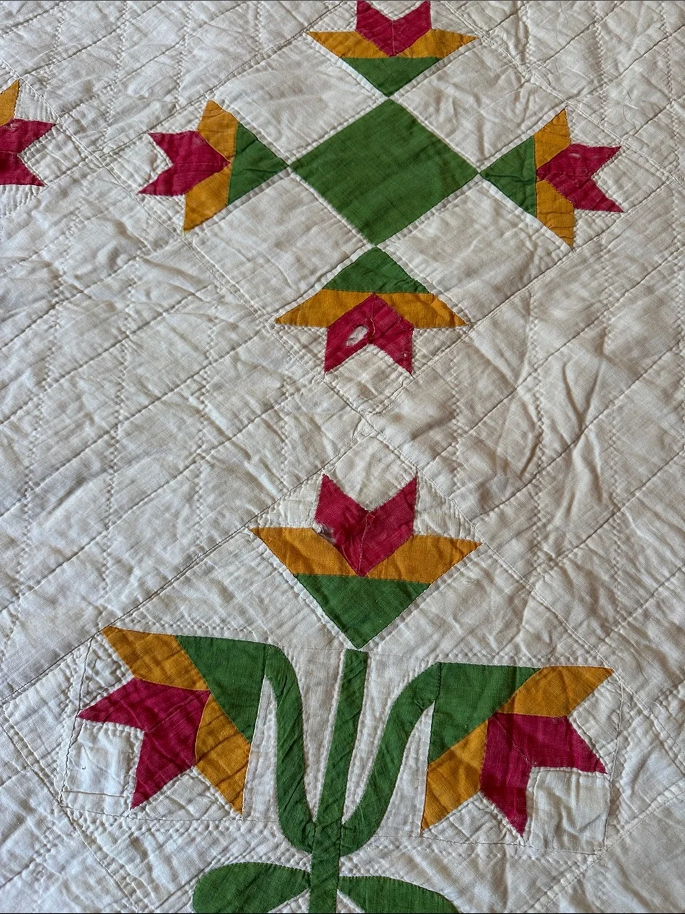 Antique Wandering Foot Tulip Basket Quilt 6ftx6ft